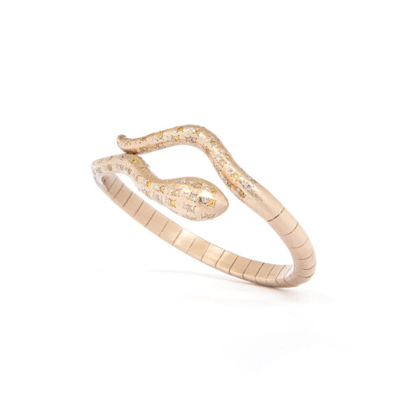 Bracciale Serpente in Oro Giallo Glitterato e Brillanti