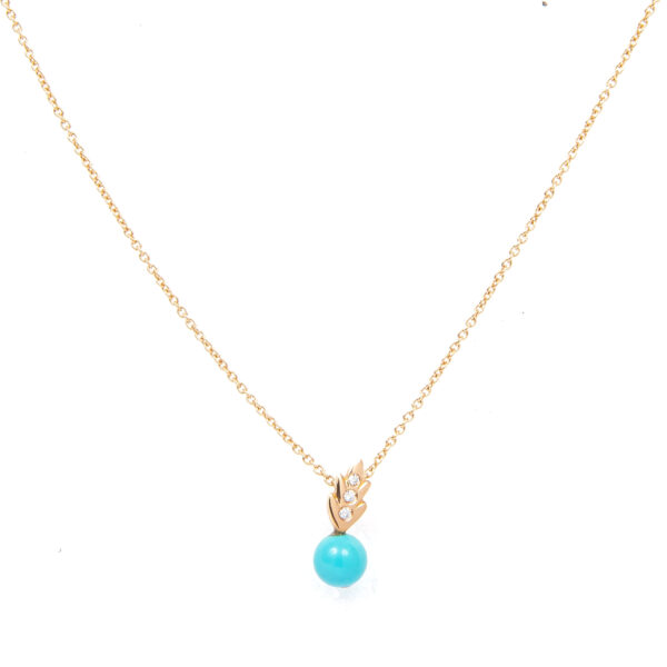 Collana Ciondolo Foglietta con Turchese e Brillanti