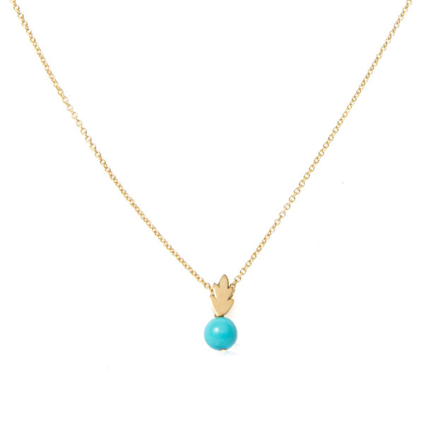 Tiny Leaf Pendant Necklace with Turquoise
